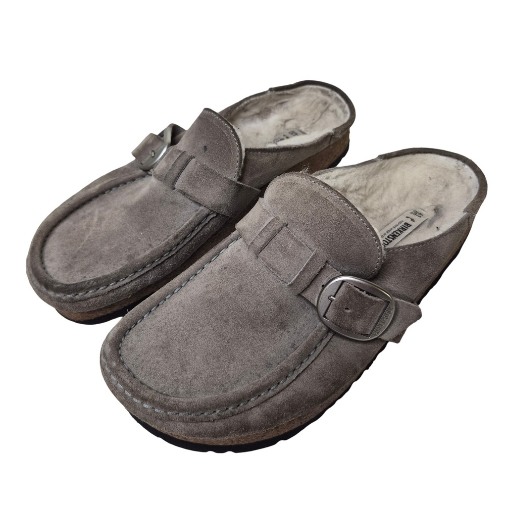 Birkenstock Buckley Clog Mens 8 Womens 10 Gray Suede Shearling Moccasin Mule 41